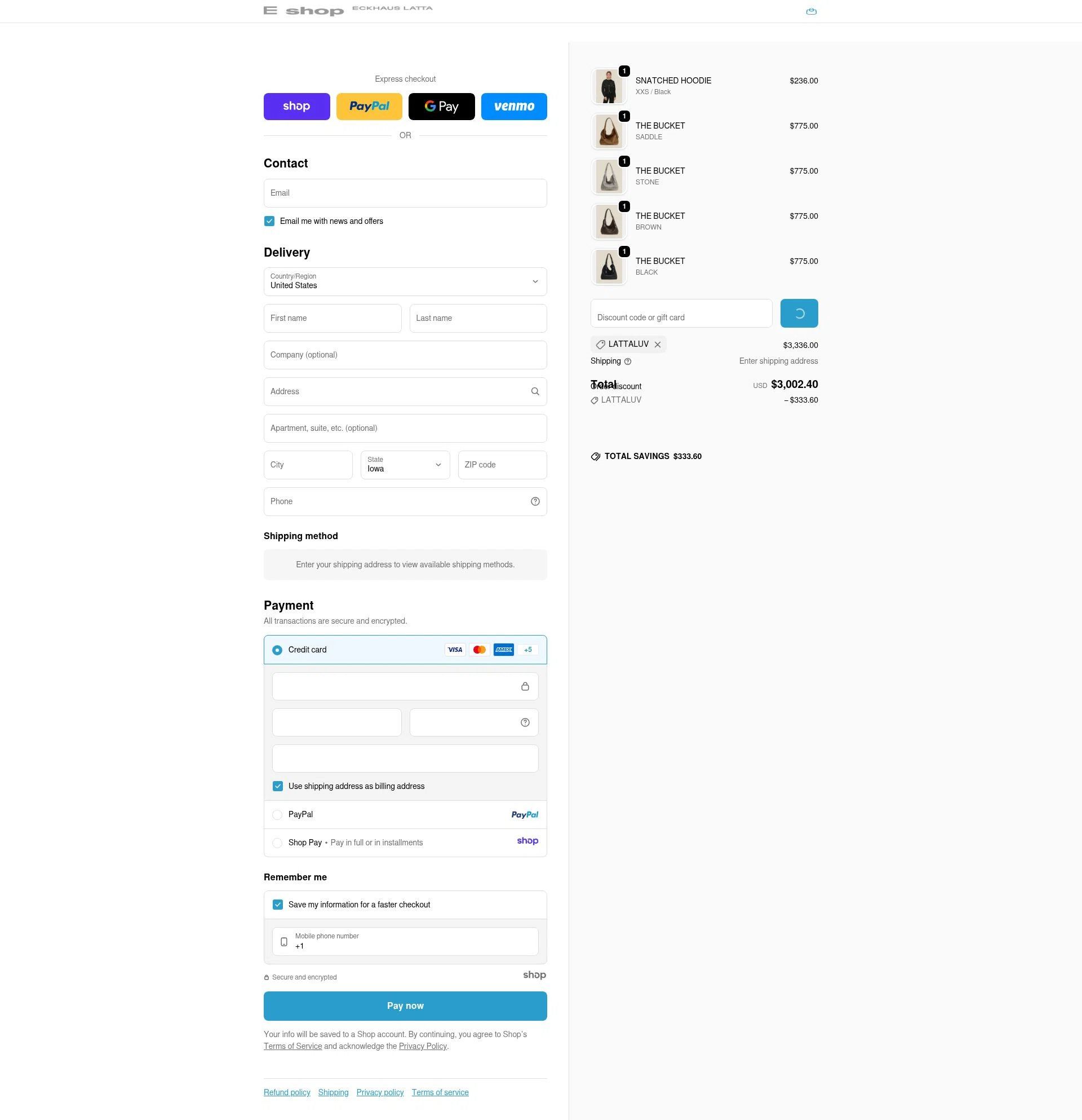 Eckhaus Latta checkout page showing Eckhaus Latta promo code box | Screenshot taken by SimplyCodes community member on Dec 21, 2025