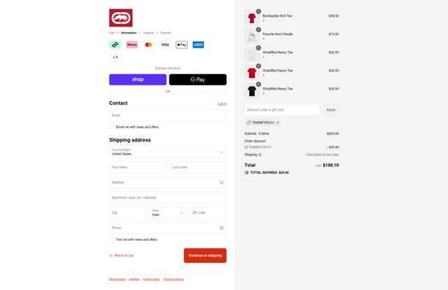 Ecko Unltd checkout page showing Ecko Unltd promo code box | Screenshot taken by SimplyCodes community member on Sep 3, 2025