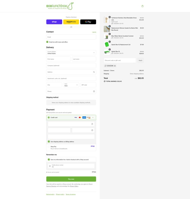 ECOlunchbox checkout page showing ECOlunchbox coupon code box | Screenshot taken by SimplyCodes community member on Sep 4, 2025