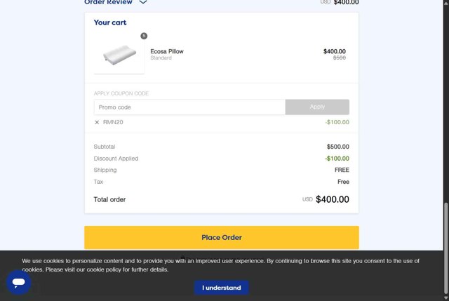 Ecosa checkout page showing Ecosa discount code box | Screenshot taken by SimplyCodes community member on May 15, 2025
