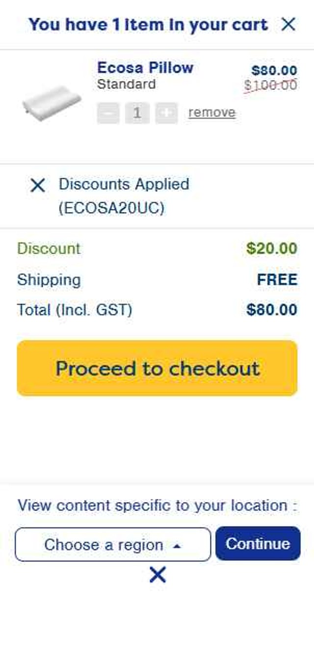 Ecosa checkout page showing Ecosa discount code box | Screenshot taken by SimplyCodes community member on May 21, 2025