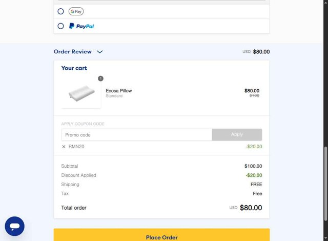 Ecosa checkout page showing Ecosa discount code box | Screenshot taken by SimplyCodes community member on Jun 5, 2025