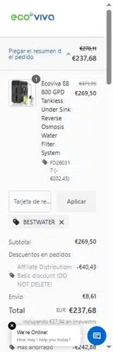 BESTWATER coupon verification screenshot