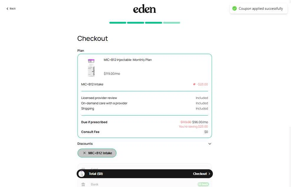 Eden checkout page showing Eden discount code box | Screenshot taken by SimplyCodes community member on Dec 12, 2025