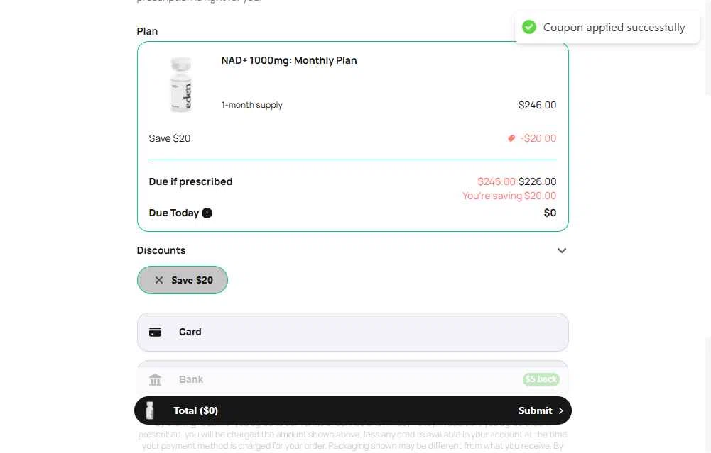 Eden checkout page showing Eden discount code box | Screenshot taken by SimplyCodes community member on Dec 10, 2025