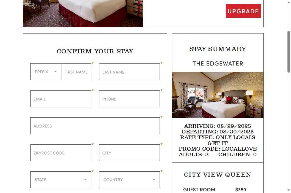 The Edgewater checkout page showing The Edgewater promo code box | Screenshot taken by SimplyCodes community member on Jul 9, 2025