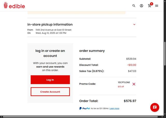 Edible Arrangements checkout page showing Edible Arrangements coupon code box | Screenshot taken by SimplyCodes community member on Aug 12, 2025