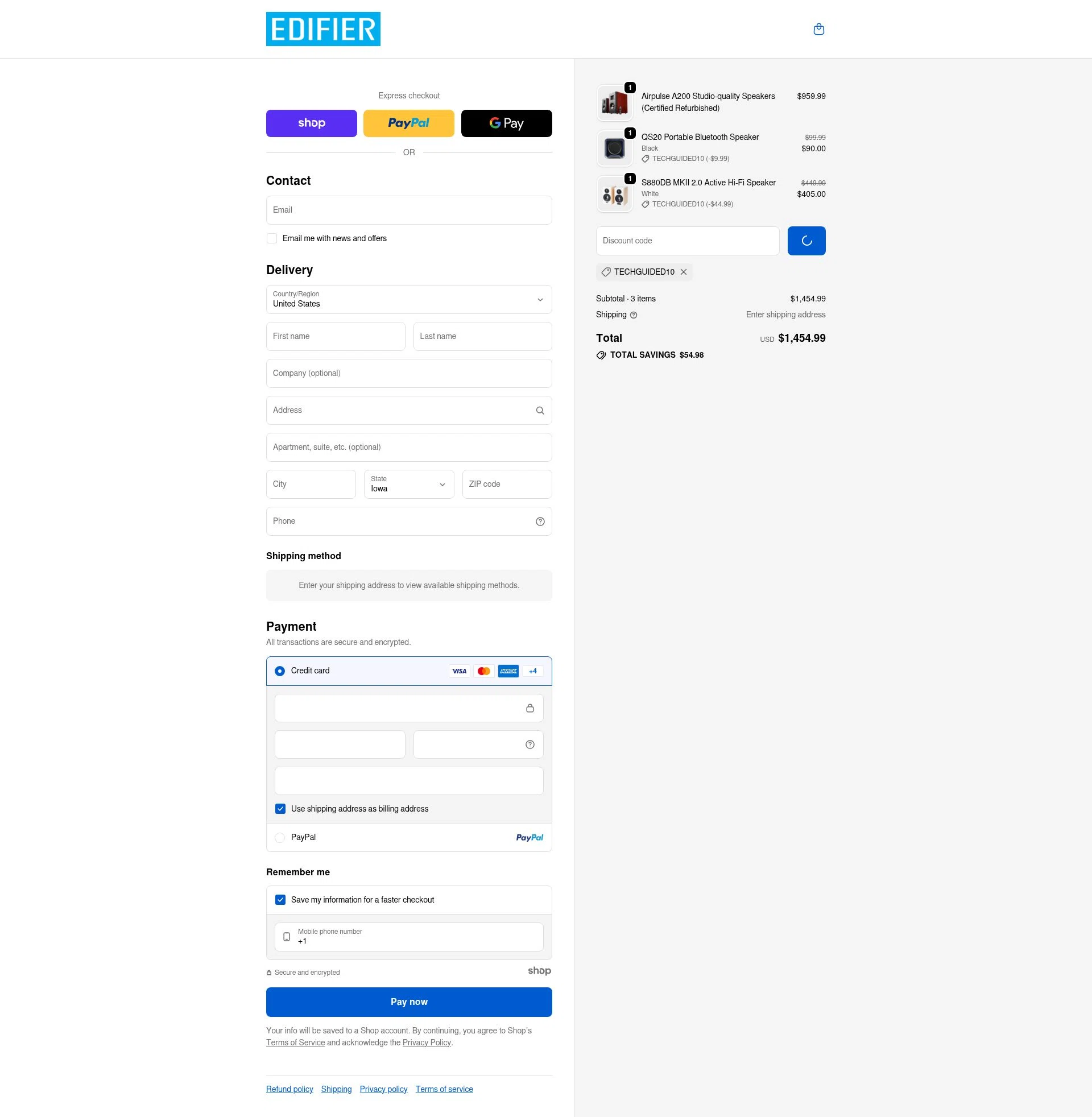 Edifier-Online.com USA checkout page showing Edifier-Online.com USA promo code box | Screenshot taken by SimplyCodes community member on Jan 5, 2026