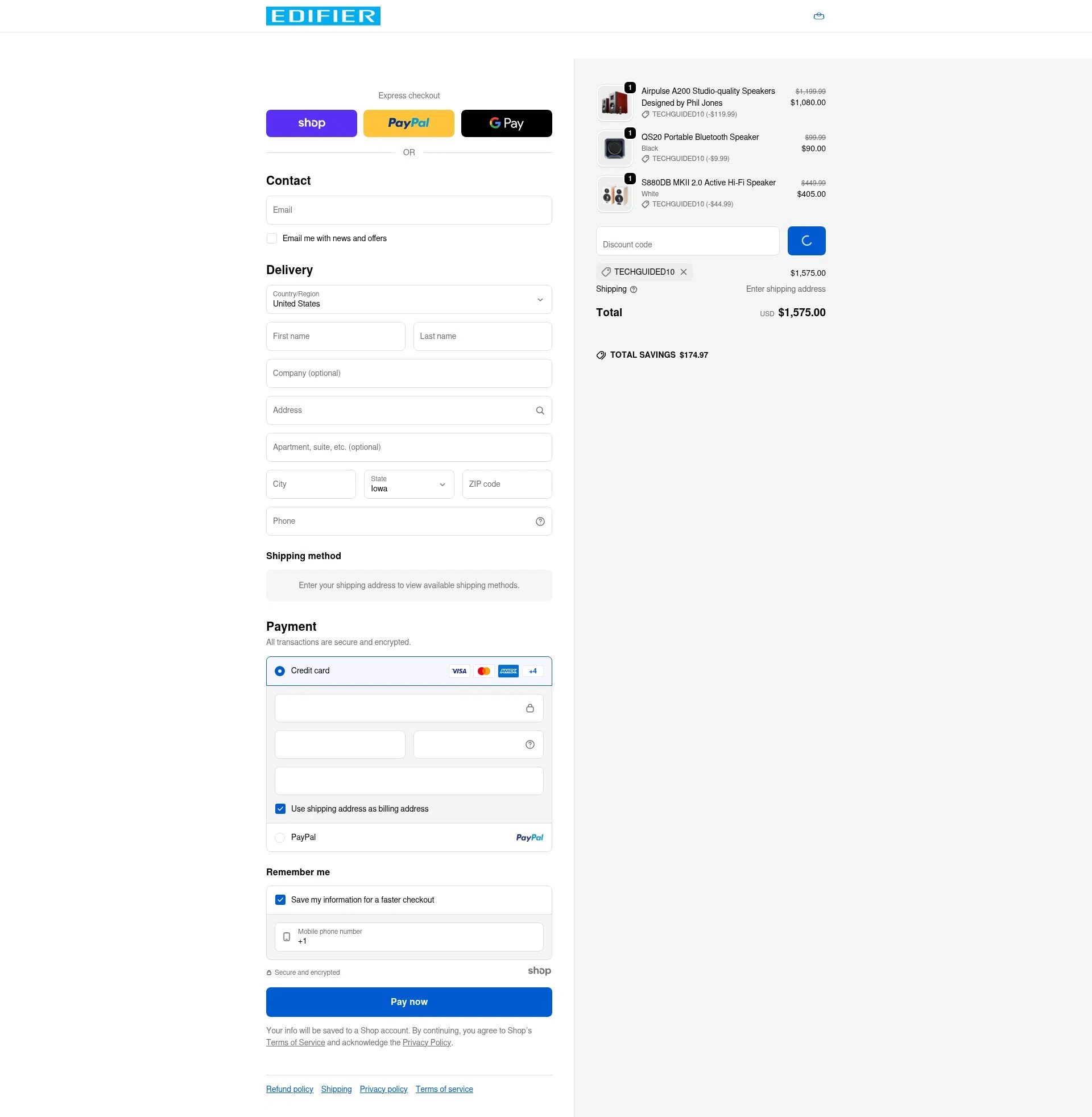 Edifier-Online.com USA checkout page showing Edifier-Online.com USA promo code box | Screenshot taken by SimplyCodes community member on Dec 31, 2025