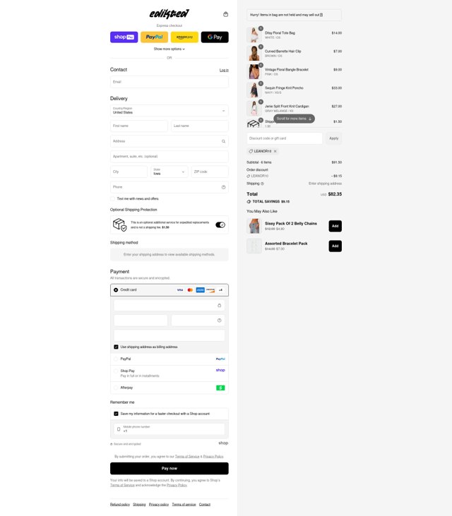 edikted checkout page showing edikted discount code box | Screenshot taken by SimplyCodes community member on Aug 26, 2025