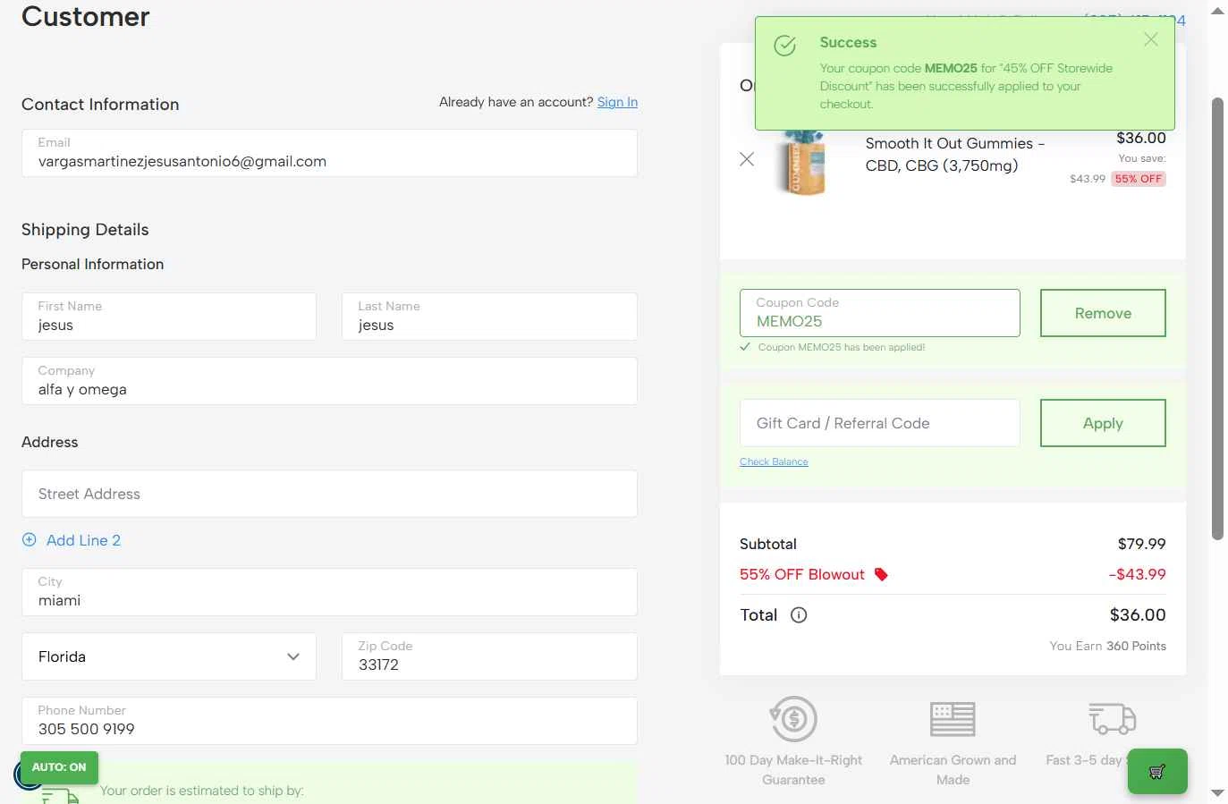 Edobles checkout page showing Edobles coupon code box | Screenshot taken by SimplyCodes community member on Jan 7, 2026