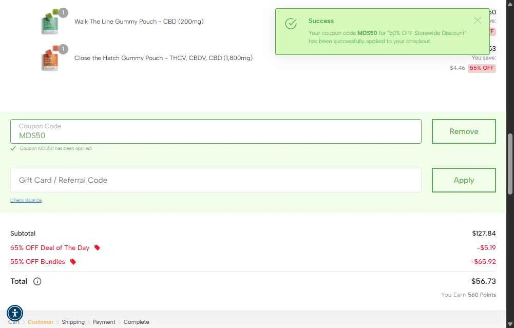 Edobles checkout page showing Edobles coupon code box | Screenshot taken by SimplyCodes community member on Dec 23, 2025