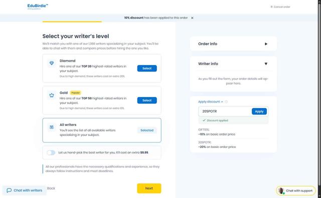 Edubirdie checkout page showing Edubirdie promo code box | Screenshot taken by SimplyCodes community member on Jul 1, 2025