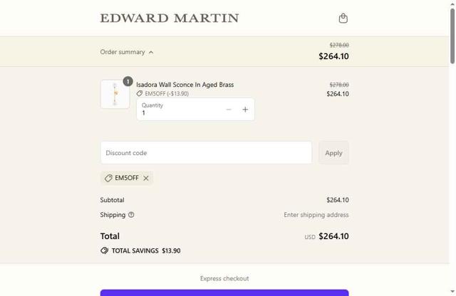 Edward Martin checkout page showing Edward Martin discount code box | Screenshot taken by SimplyCodes community member on Sep 16, 2025