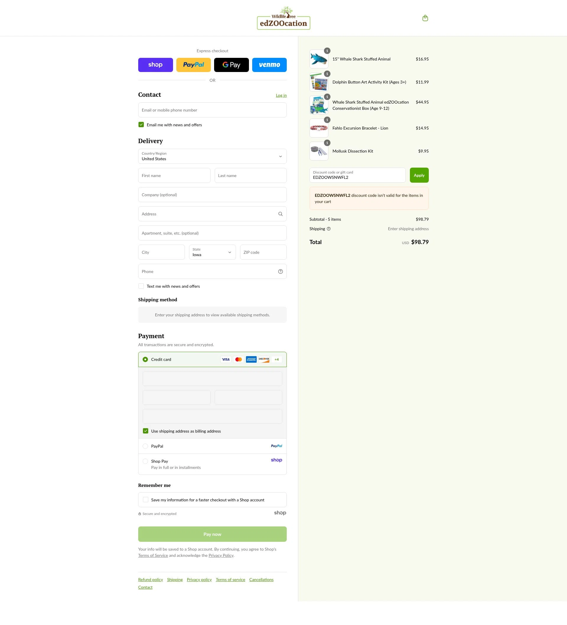 edZOOcation™ checkout page showing edZOOcation™ discount code box | Screenshot taken by SimplyCodes community member on Aug 31, 2025