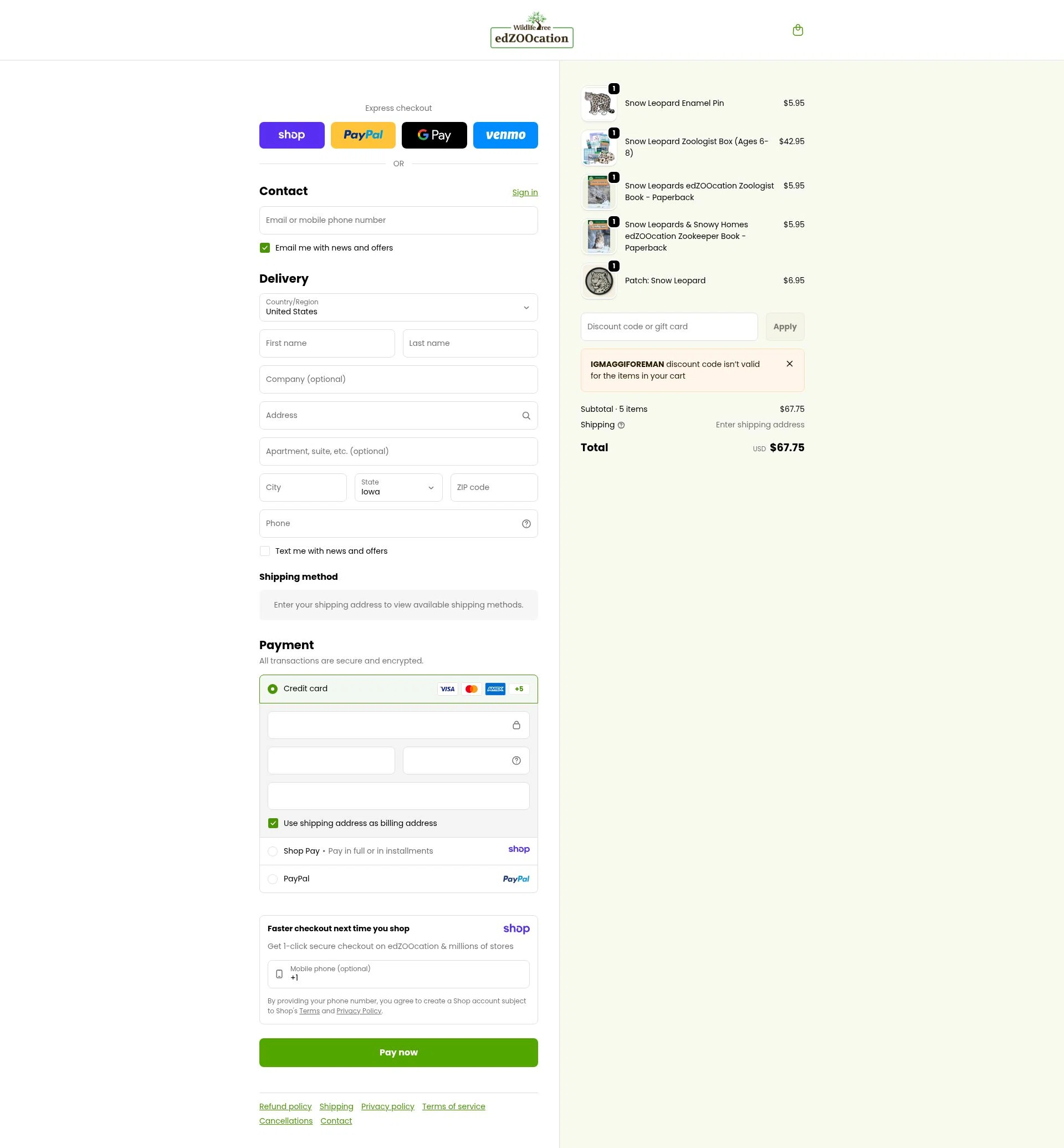 edZOOcation™ checkout page showing edZOOcation™ discount code box | Screenshot taken by SimplyCodes community member on Jan 18, 2026