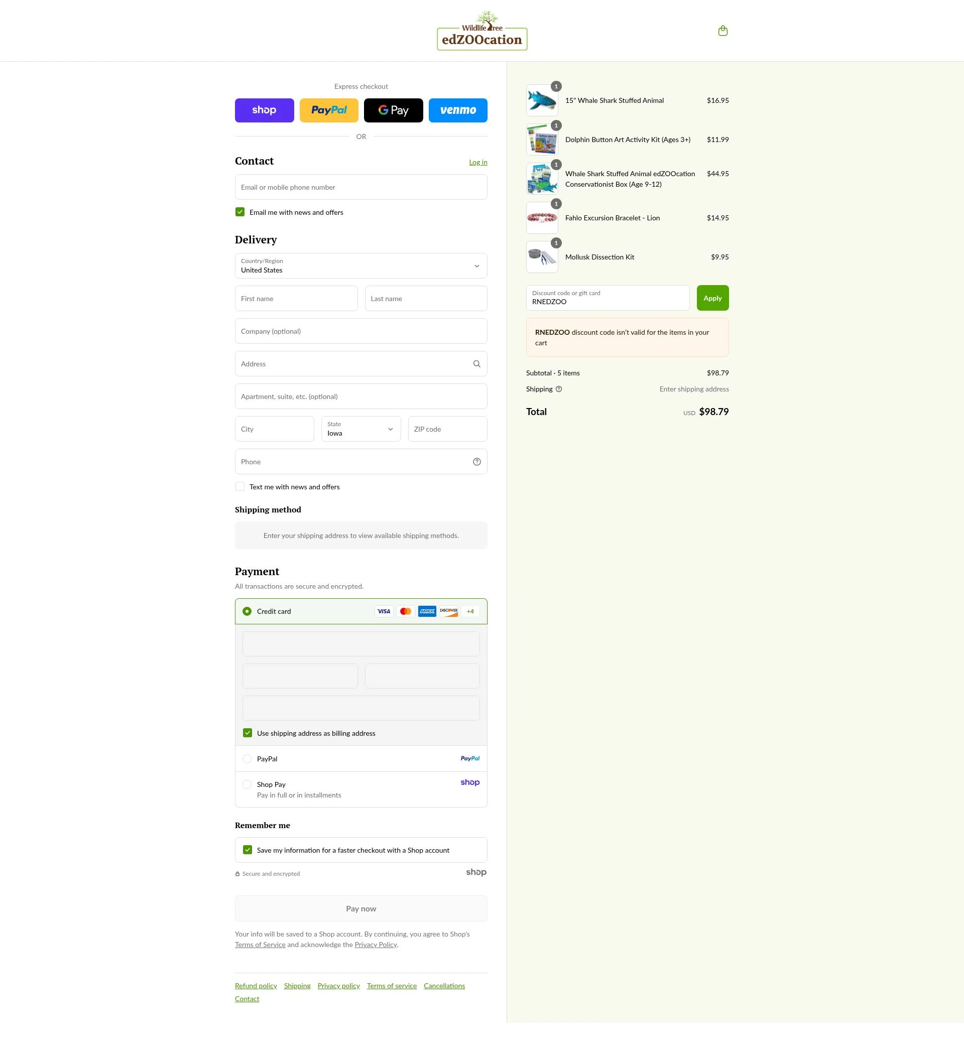 edZOOcation™ checkout page showing edZOOcation™ discount code box | Screenshot taken by SimplyCodes community member on Aug 31, 2025