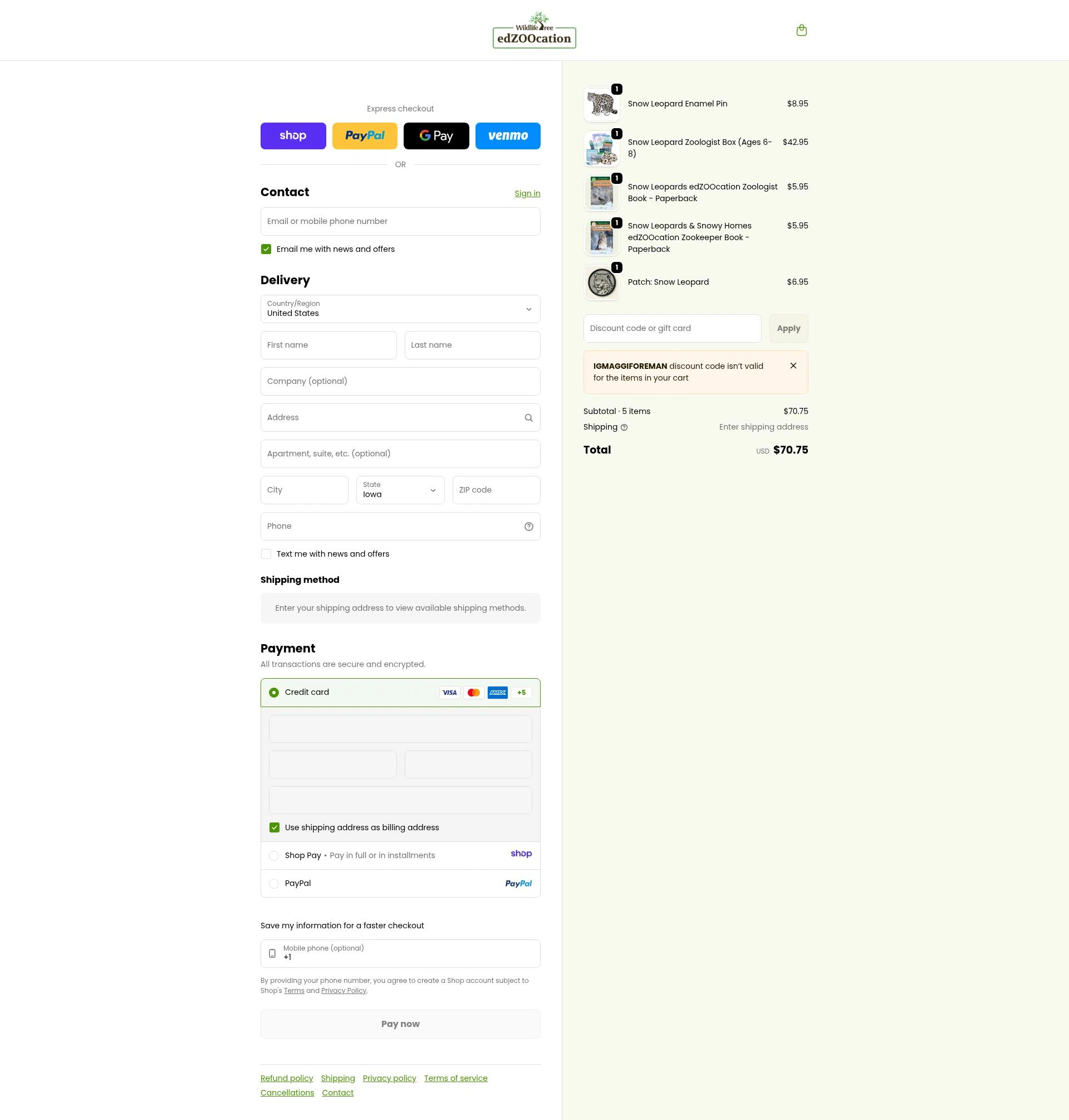 edZOOcation™ checkout page showing edZOOcation™ discount code box | Screenshot taken by SimplyCodes community member on Jan 13, 2026