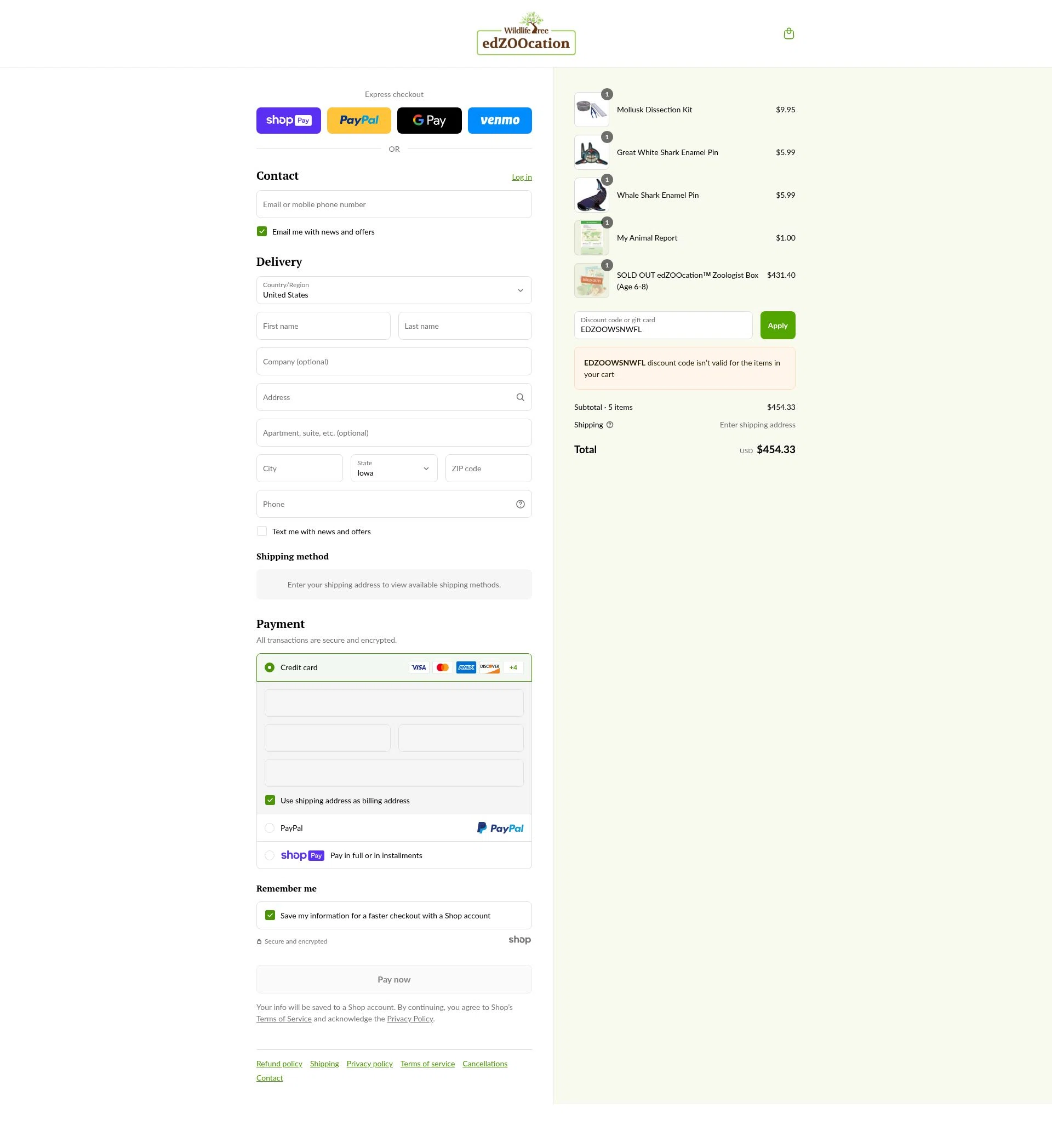 edZOOcation™ checkout page showing edZOOcation™ discount code box | Screenshot taken by SimplyCodes community member on Aug 5, 2025