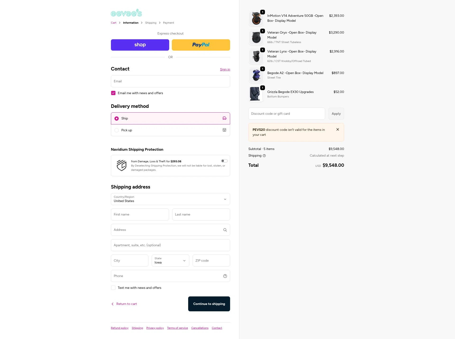 eevees checkout page showing eevees discount code box | Screenshot taken by SimplyCodes community member on Feb 17, 2026