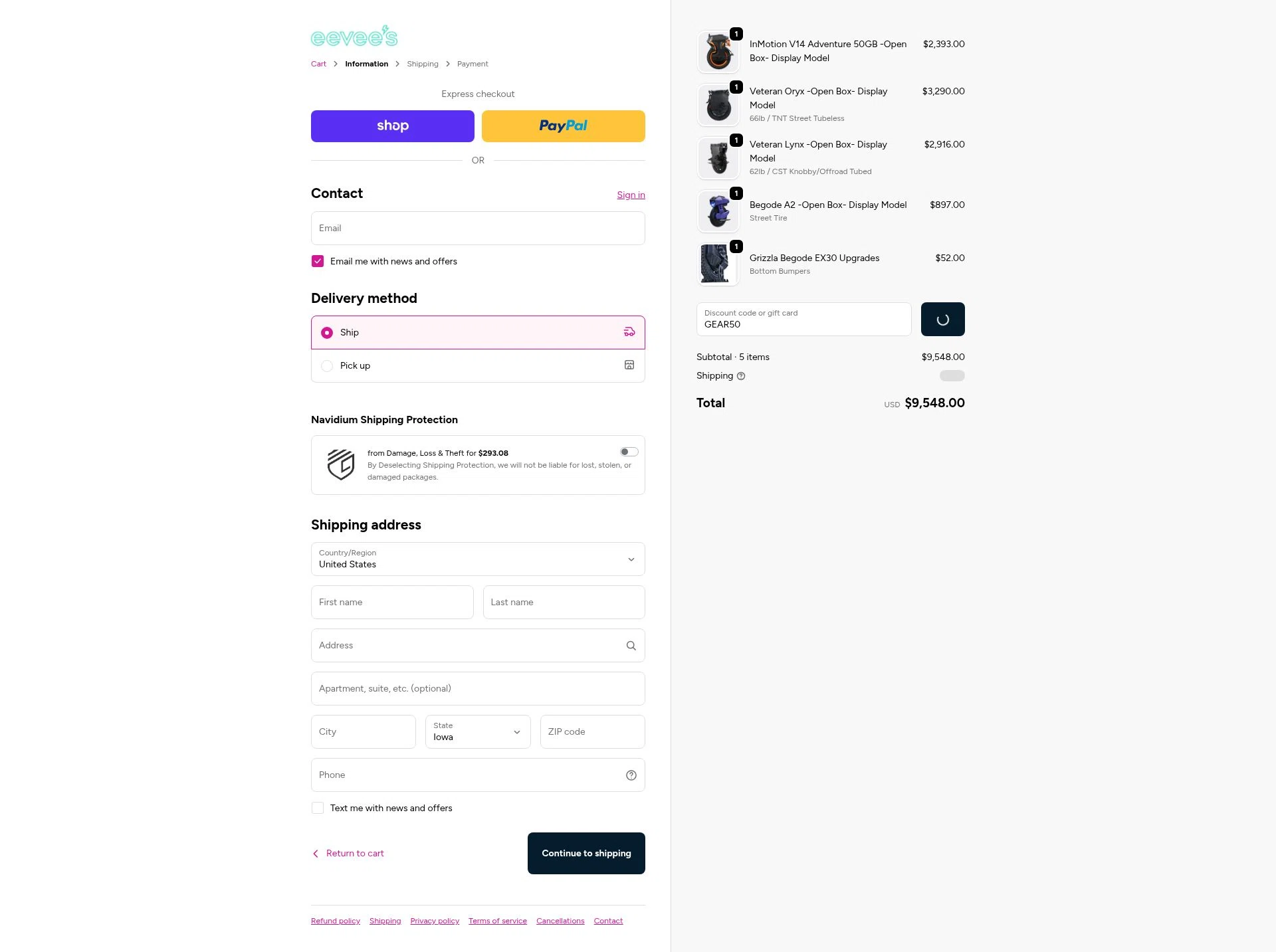 eevees checkout page showing eevees discount code box | Screenshot taken by SimplyCodes community member on Feb 17, 2026
