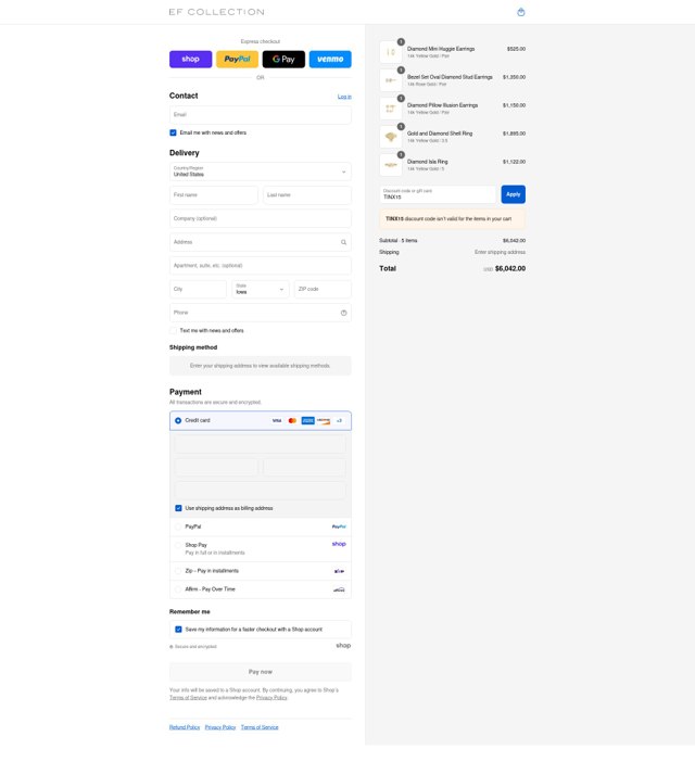 EF Collection checkout page showing EF Collection discount code box | Screenshot taken by SimplyCodes community member on Sep 4, 2025