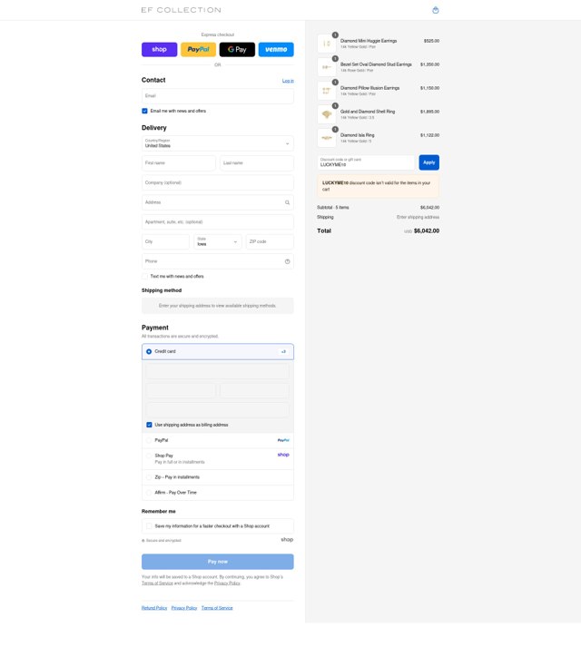 EF Collection checkout page showing EF Collection discount code box | Screenshot taken by SimplyCodes community member on Sep 4, 2025