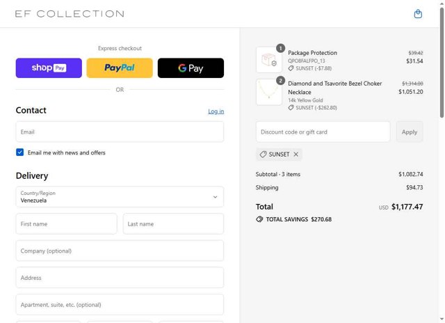 EF Collection checkout page showing EF Collection discount code box | Screenshot taken by SimplyCodes community member on Aug 28, 2025