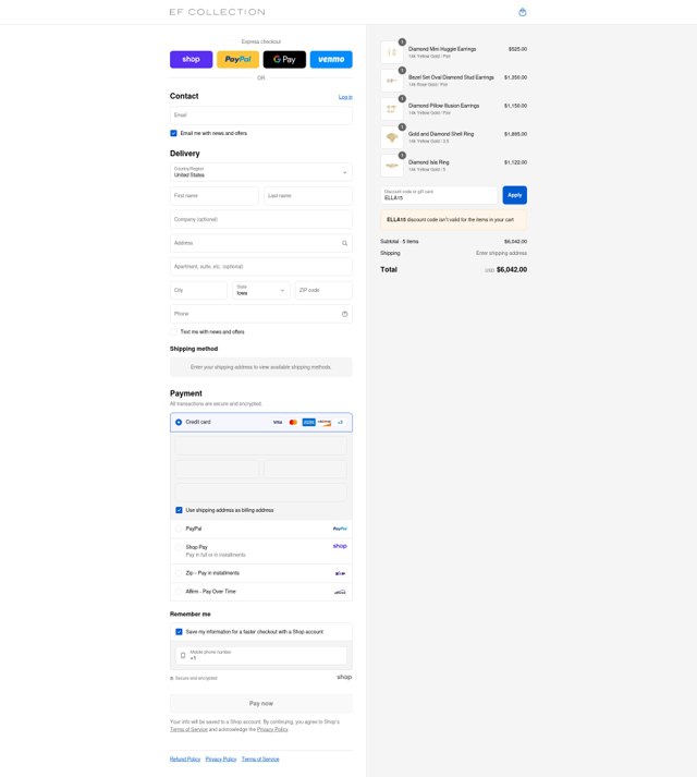 EF Collection checkout page showing EF Collection discount code box | Screenshot taken by SimplyCodes community member on Sep 4, 2025
