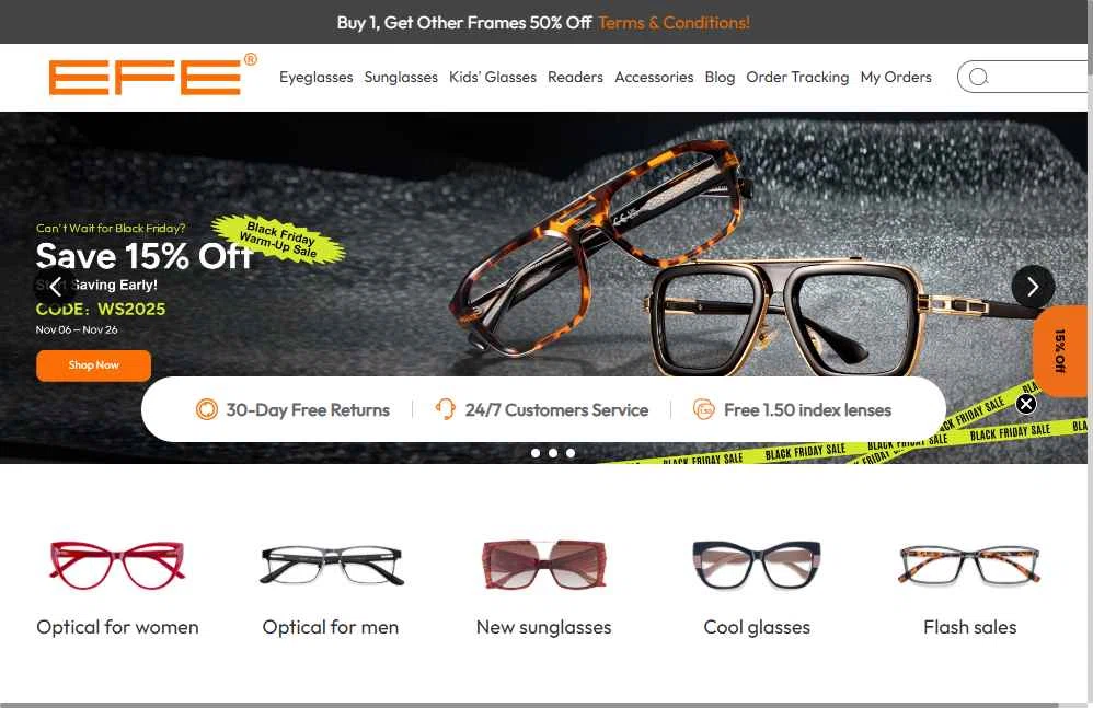 EFE Glasses checkout page showing EFE Glasses coupon code box | Screenshot taken by SimplyCodes community member on Nov 13, 2025