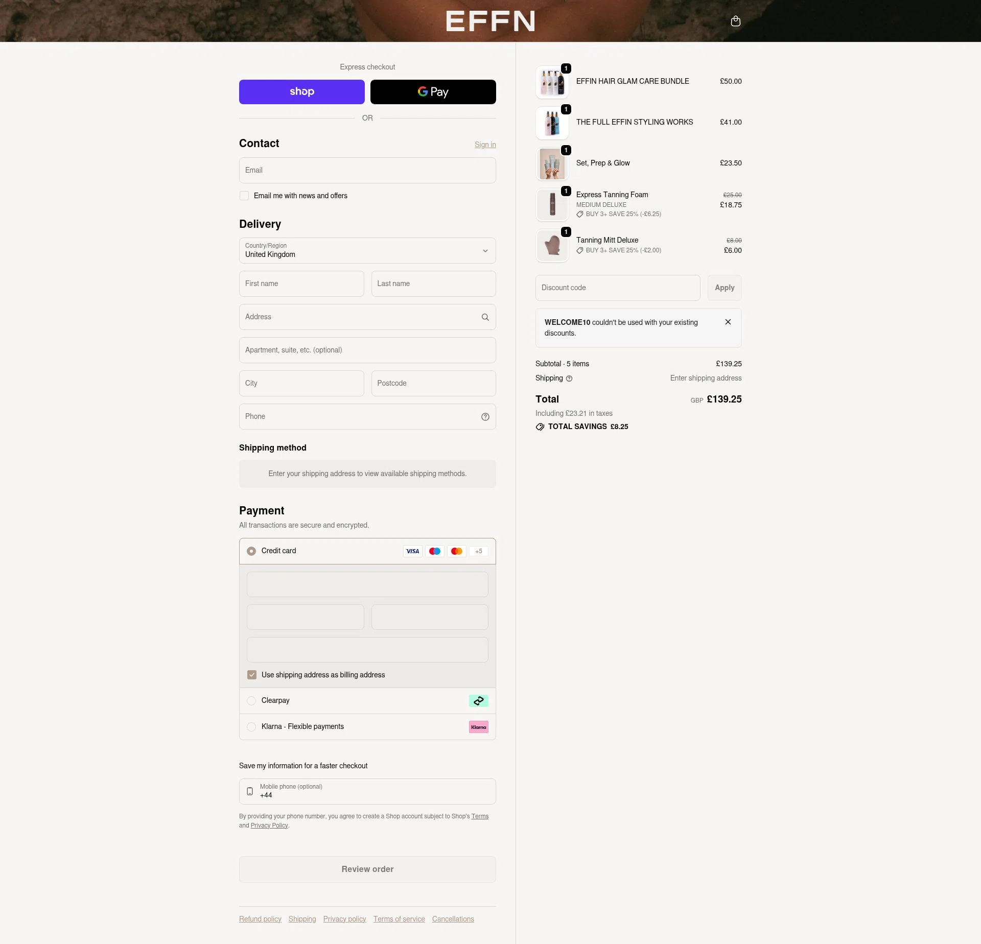 EFFN checkout page showing EFFN discount code box | Screenshot taken by SimplyCodes community member on Feb 1, 2026