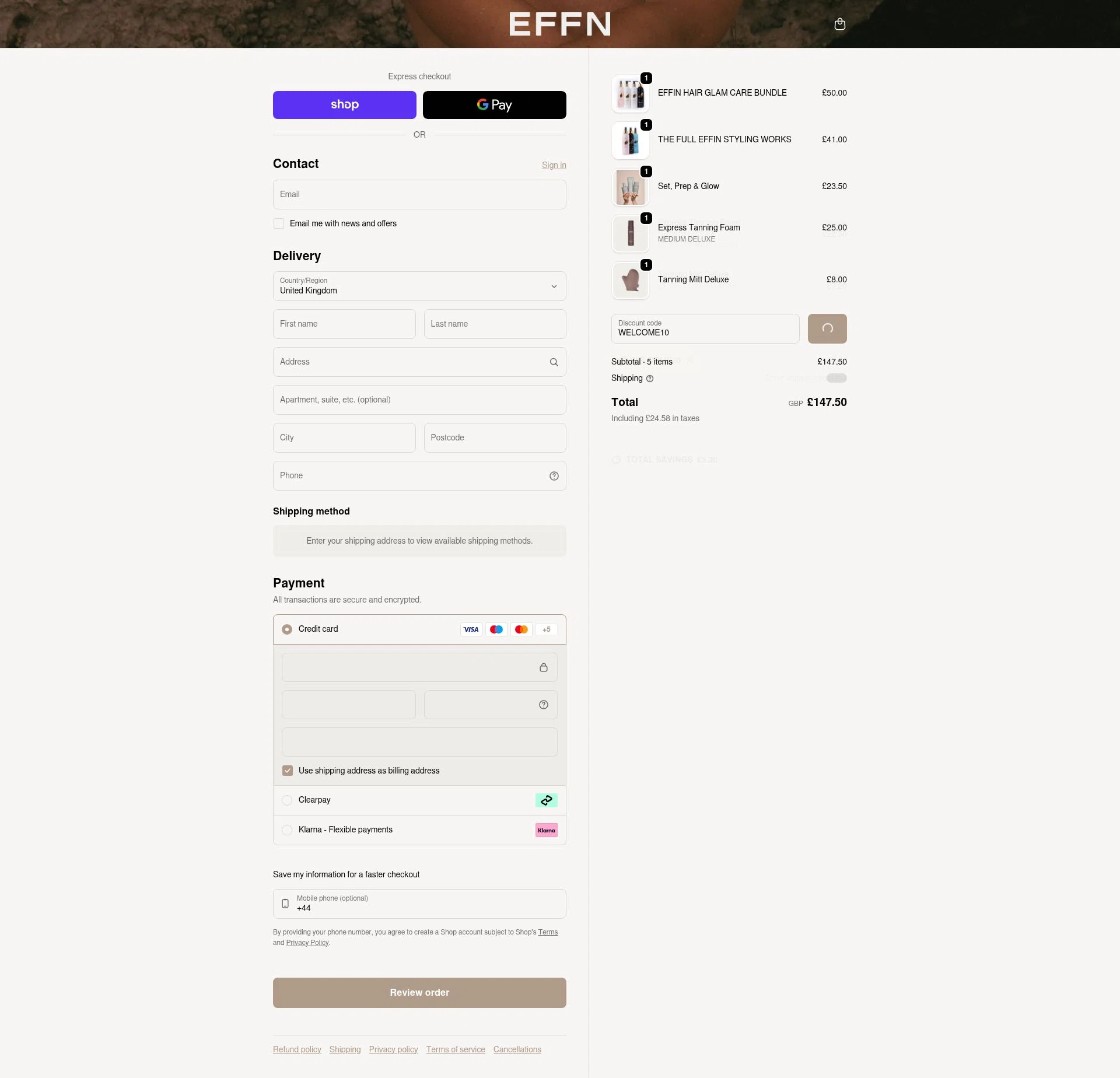 EFFN checkout page showing EFFN discount code box | Screenshot taken by SimplyCodes community member on Feb 9, 2026