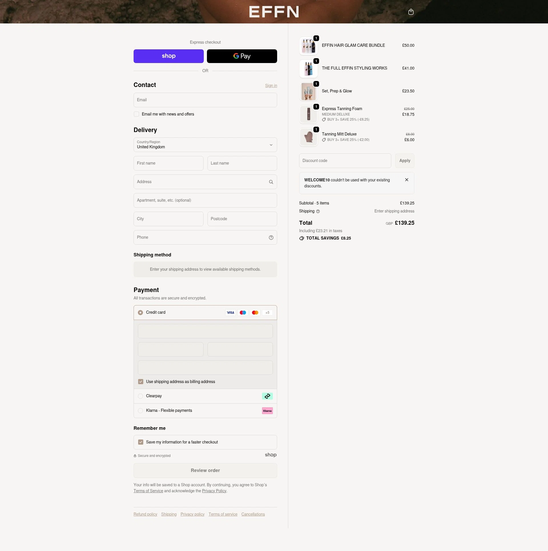 EFFN checkout page showing EFFN discount code box | Screenshot taken by SimplyCodes community member on Jan 18, 2026
