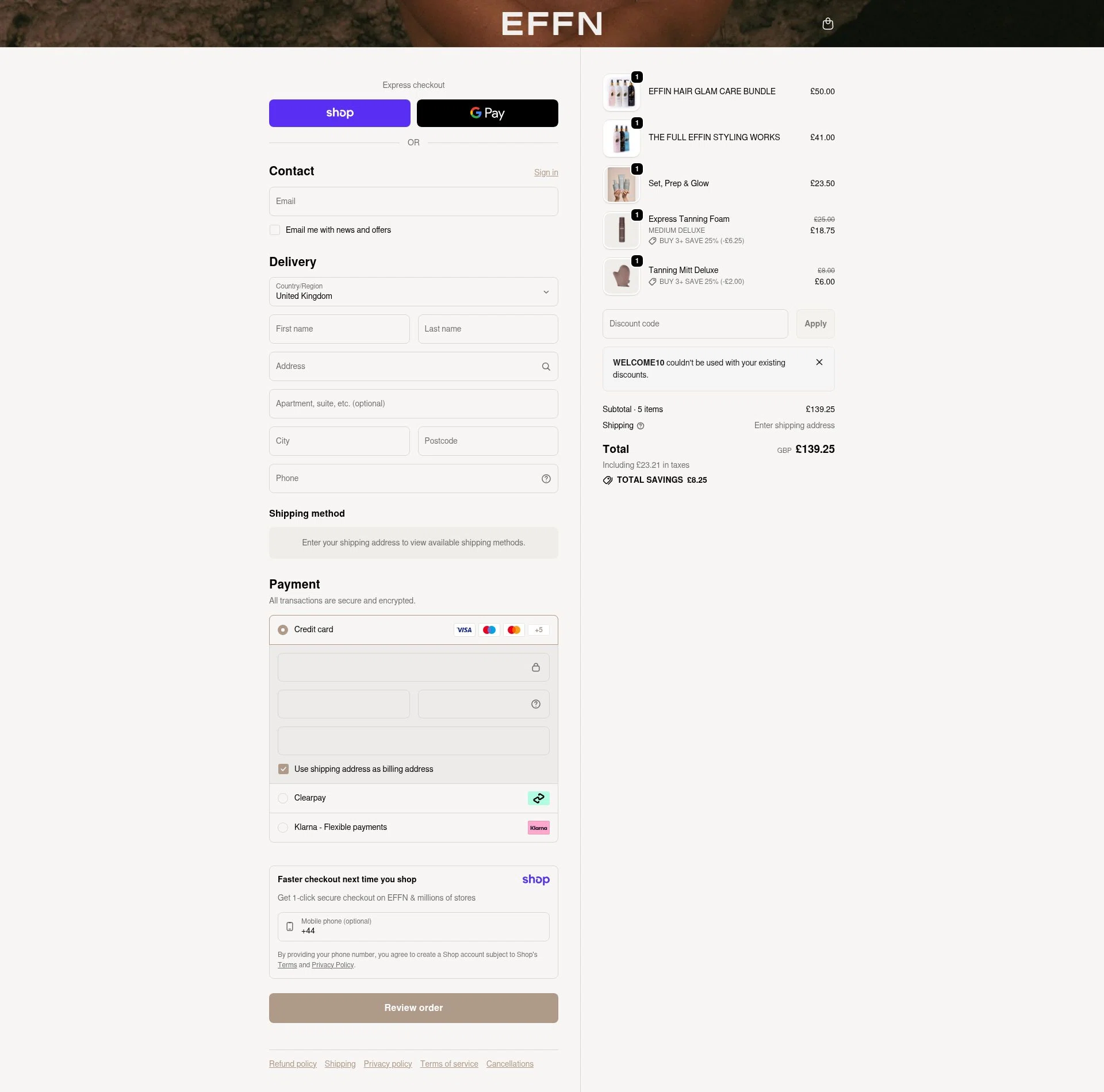 EFFN checkout page showing EFFN discount code box | Screenshot taken by SimplyCodes community member on Jan 13, 2026