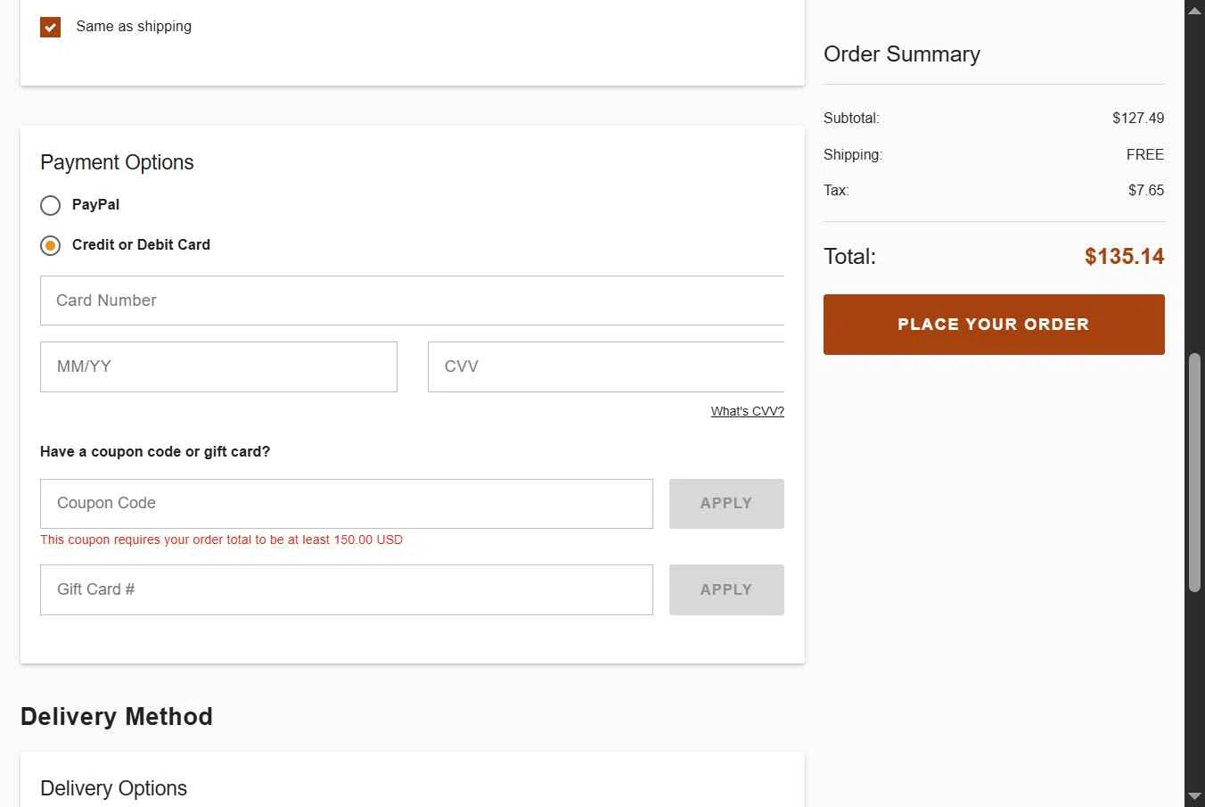eFireplaceStore.com checkout page showing eFireplaceStore.com coupon code box | Screenshot taken by SimplyCodes community member on Feb 1, 2026