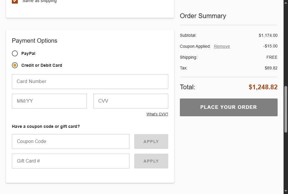 eFireplaceStore.com checkout page showing eFireplaceStore.com coupon code box | Screenshot taken by SimplyCodes community member on Jan 30, 2026