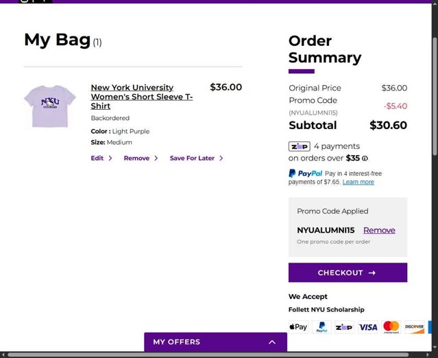 eFollett checkout page showing eFollett promo code box | Screenshot taken by SimplyCodes community member on Sep 5, 2025