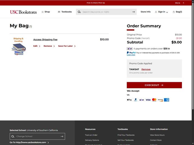 eFollett checkout page showing eFollett promo code box | Screenshot taken by SimplyCodes community member on Sep 1, 2025