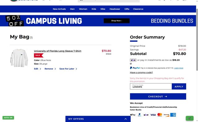 eFollett checkout page showing eFollett promo code box | Screenshot taken by SimplyCodes community member on Sep 5, 2025