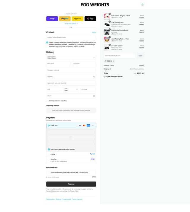 Egg Weights checkout page showing Egg Weights promo code box | Screenshot taken by SimplyCodes community member on Sep 11, 2025