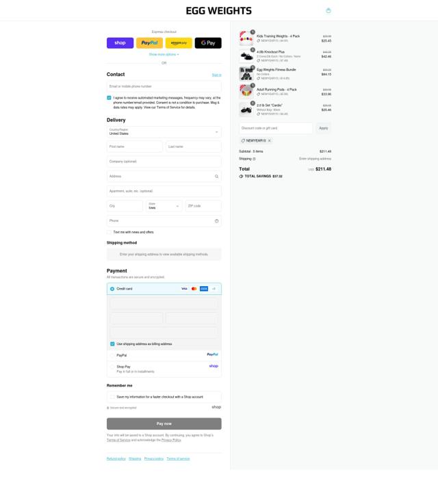 Egg Weights checkout page showing Egg Weights promo code box | Screenshot taken by SimplyCodes community member on Sep 11, 2025