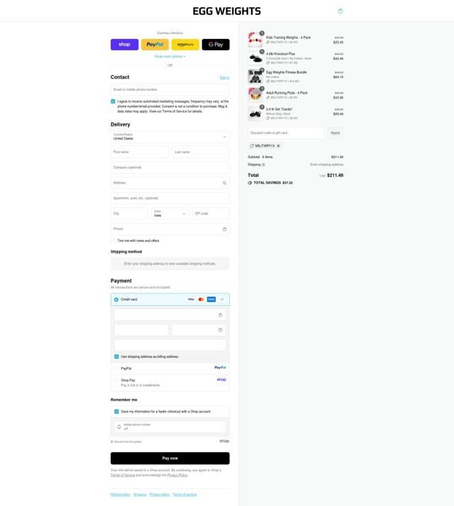 Egg Weights checkout page showing Egg Weights promo code box | Screenshot taken by SimplyCodes community member on Sep 11, 2025