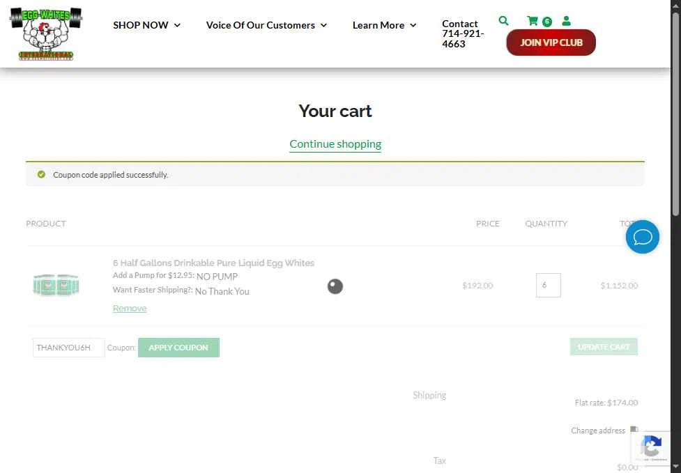 Egg Whites International checkout page showing Egg Whites International promo code box | Screenshot taken by SimplyCodes community member on Dec 6, 2025