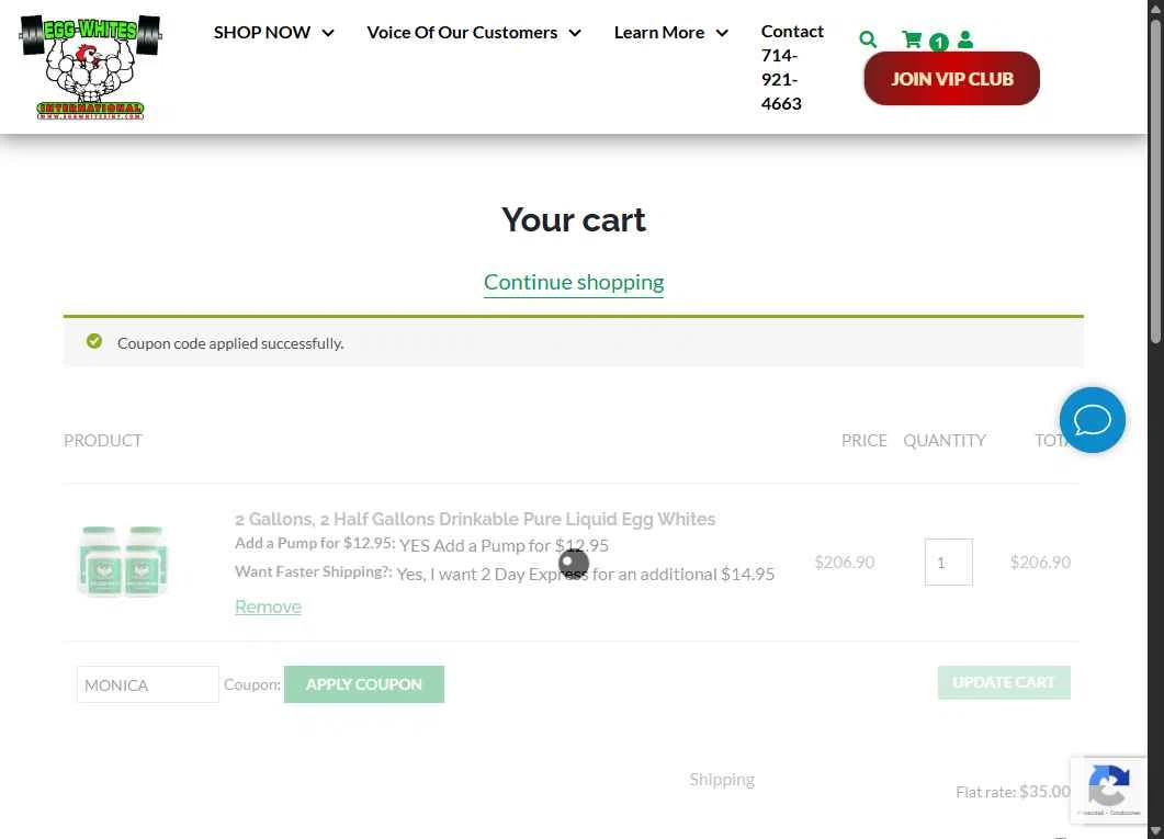 Egg Whites International checkout page showing Egg Whites International promo code box | Screenshot taken by SimplyCodes community member on Dec 13, 2025