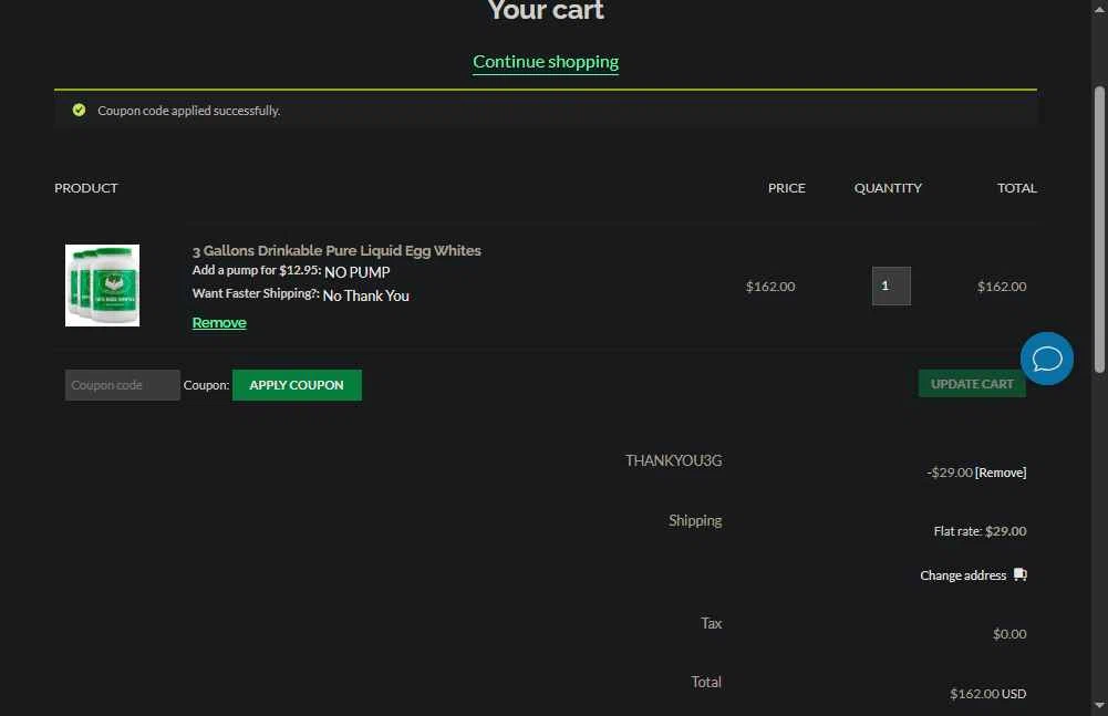 Egg Whites International checkout page showing Egg Whites International promo code box | Screenshot taken by SimplyCodes community member on Jan 2, 2026