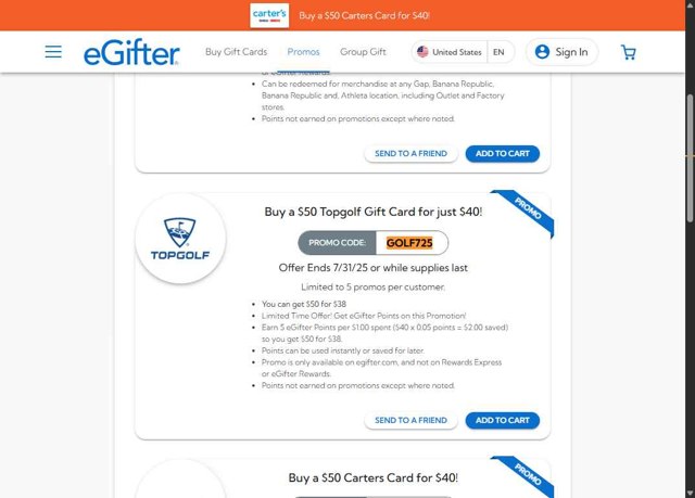 eGifter checkout page showing eGifter promo code box | Screenshot taken by SimplyCodes community member on Jul 30, 2025