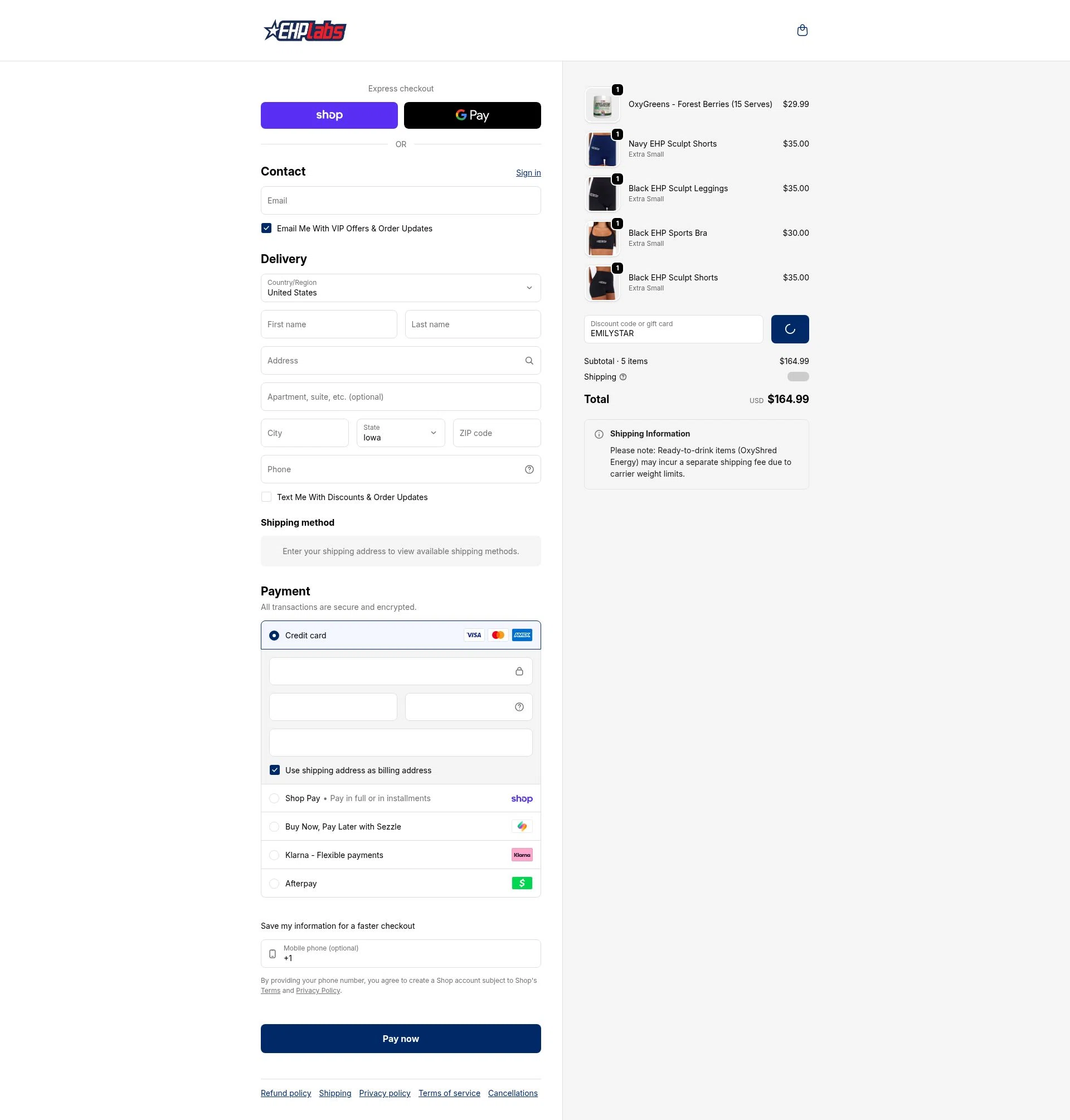 EHPlabs checkout page showing EHPlabs discount code box | Screenshot taken by SimplyCodes community member on Feb 10, 2026