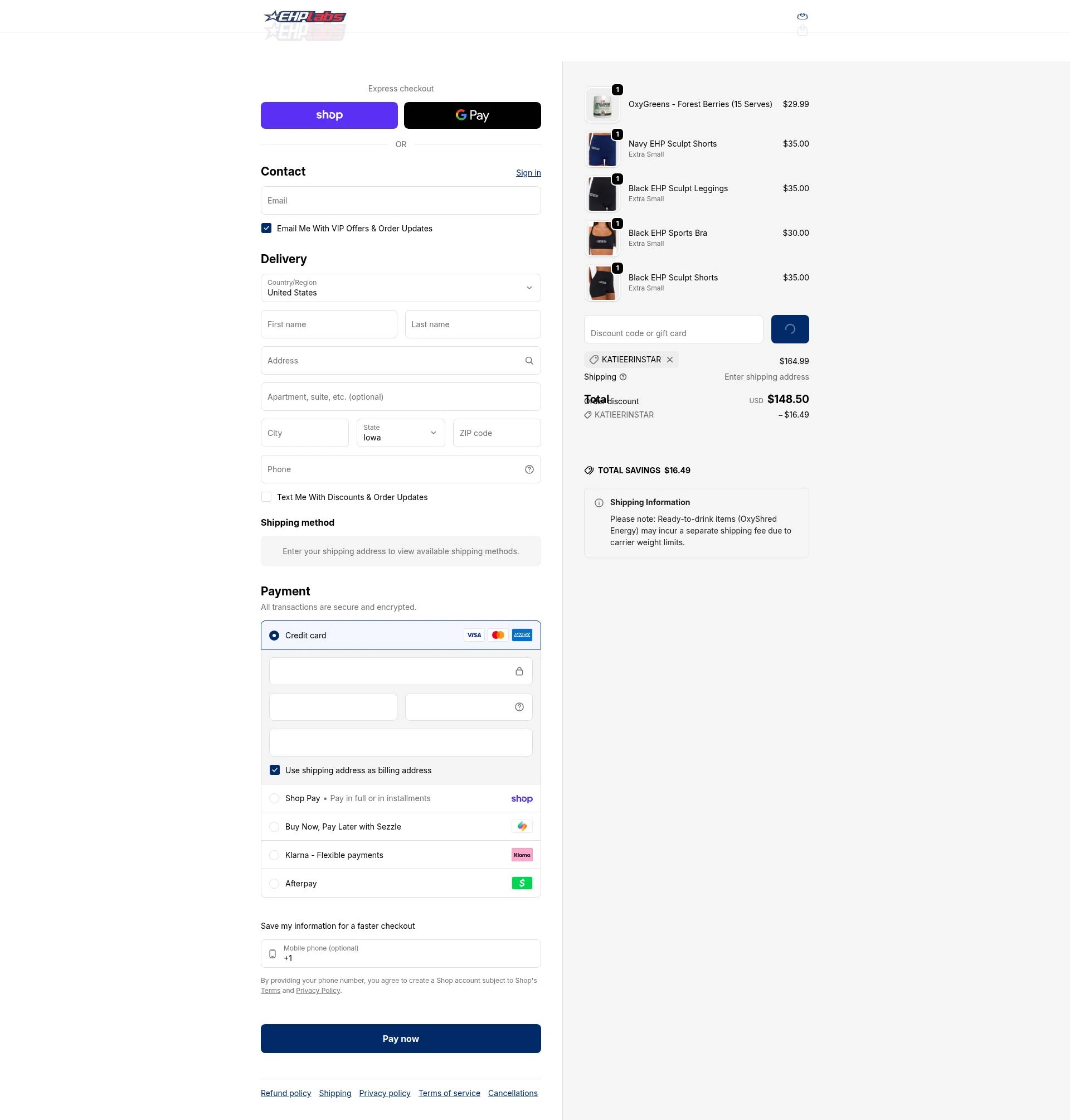 EHPlabs checkout page showing EHPlabs discount code box | Screenshot taken by SimplyCodes community member on Feb 10, 2026