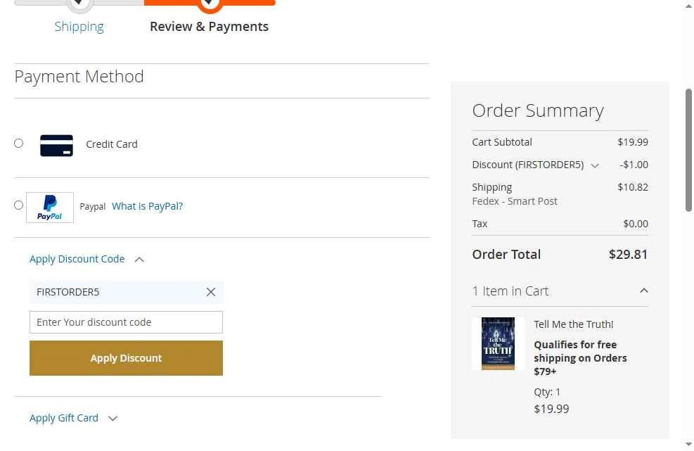 Eichler's.com checkout page showing Eichler's.com discount code box | Screenshot taken by SimplyCodes community member on Dec 2, 2025