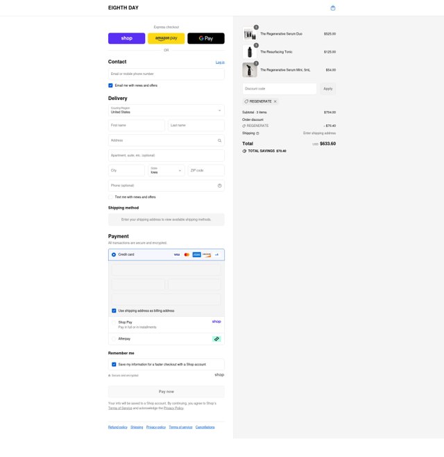 Eighth Day checkout page showing Eighth Day promo code box | Screenshot taken by SimplyCodes community member on Sep 4, 2025